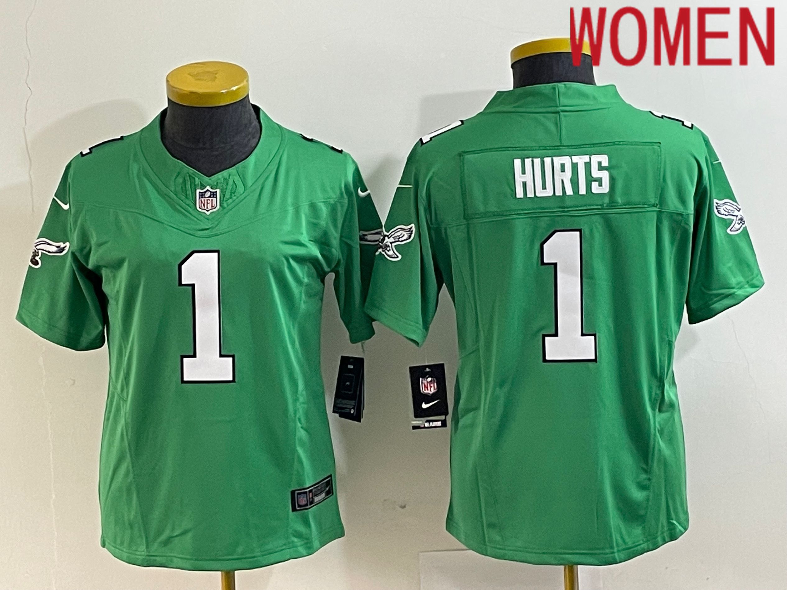 Women Philadelphia Eagles #1 Hurts Green Nike Throwback Vapor Limited NFL Jersey